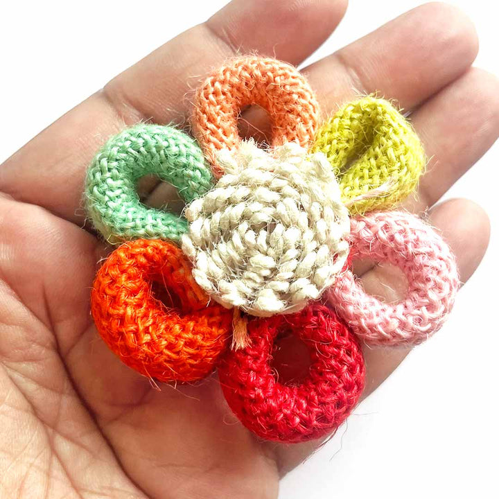Mix Color Jute Flower for Trousseau Packing, Ready to use Flower Brooch Hamper for Decoration, Gift Wrapping Flowers Pack of 10