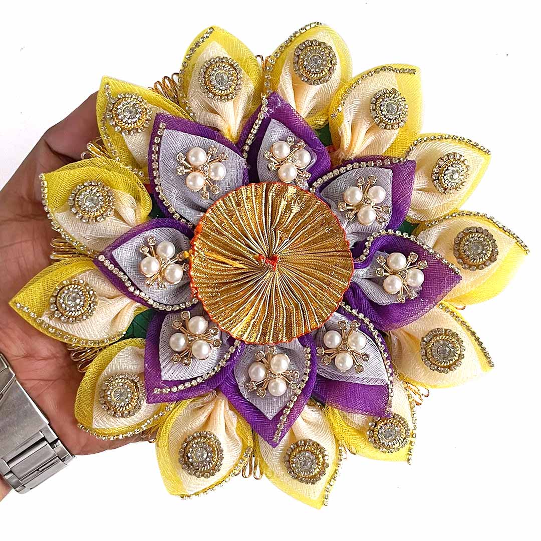 Two Layered Decorative Fabric Rangoli Tea-light Holder Pair For Diwali, Home Decoration & Festive
