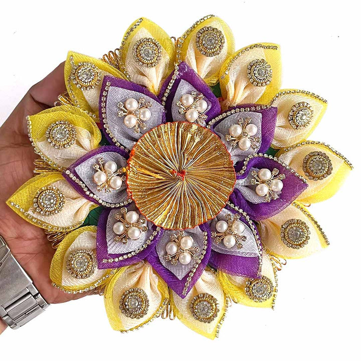Two Layered Decorative Fabric Rangoli Tea-light Holder Pair For Diwali, Home Decoration & Festive