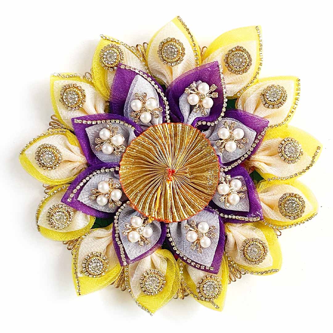 Two Layered Decorative Fabric Rangoli Tea-light Holder Pair For Diwali, Home Decoration & Festive