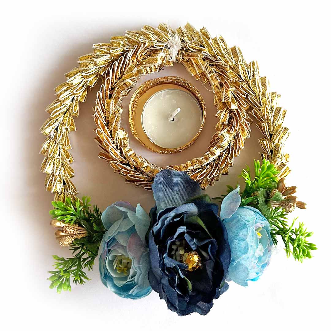 Decorative Floral Rangoli Tea-light Holder Pair For Diwali, Home Decoration & Festive Design 1