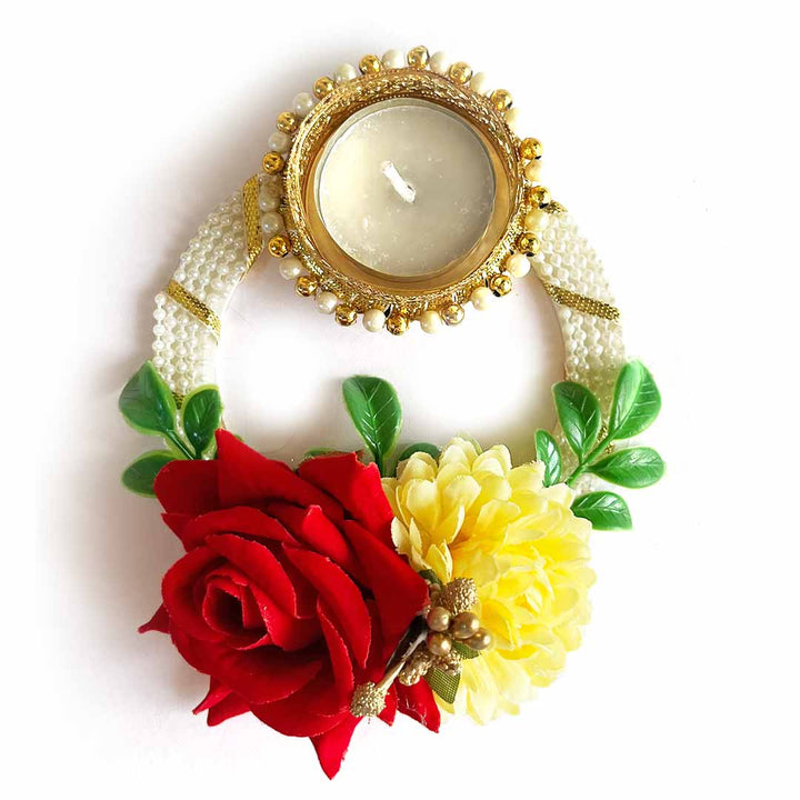 Decorative Floral Rangoli Tea-light Holder Pair For Diwali, Home Decoration & Festive Design 2