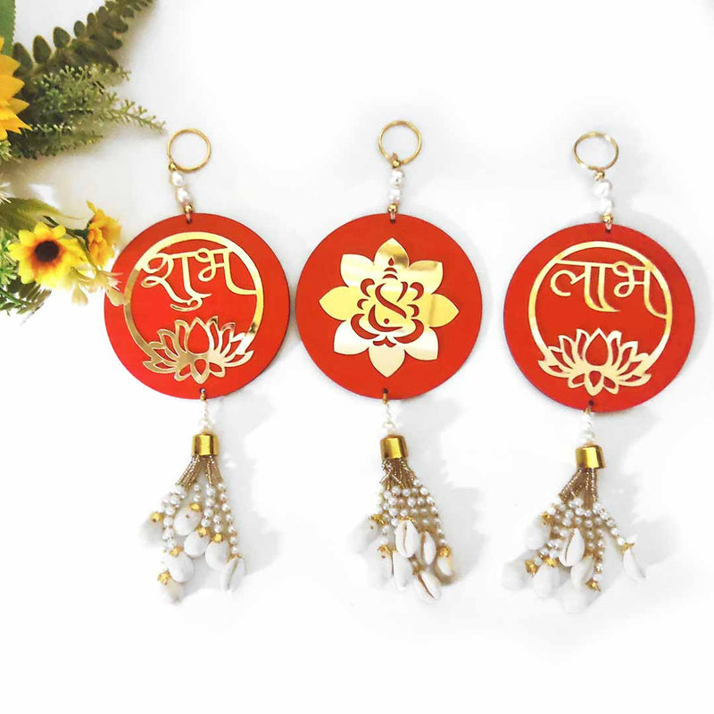 Red & Golden Shubh labh With Ganpati Ji Hanging Set Of 3 Pcs