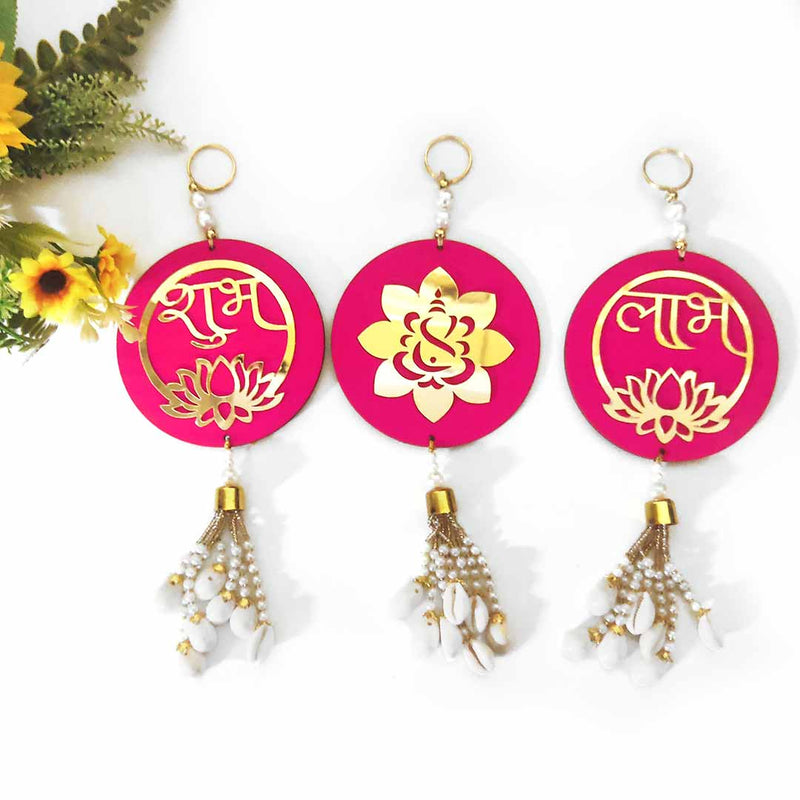 Pink & Golden Shubh labh With Ganpati Ji Hanging Set Of 3 Pcs
