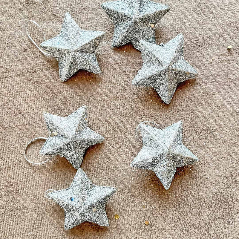 Silver Color 3d Stars Pack Of 6