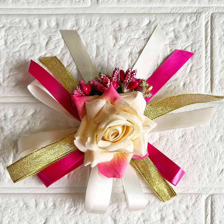 Rose Flower Bunch with Ribbon pack of 4 for Trousseau, Gift Packing & Festive Decor