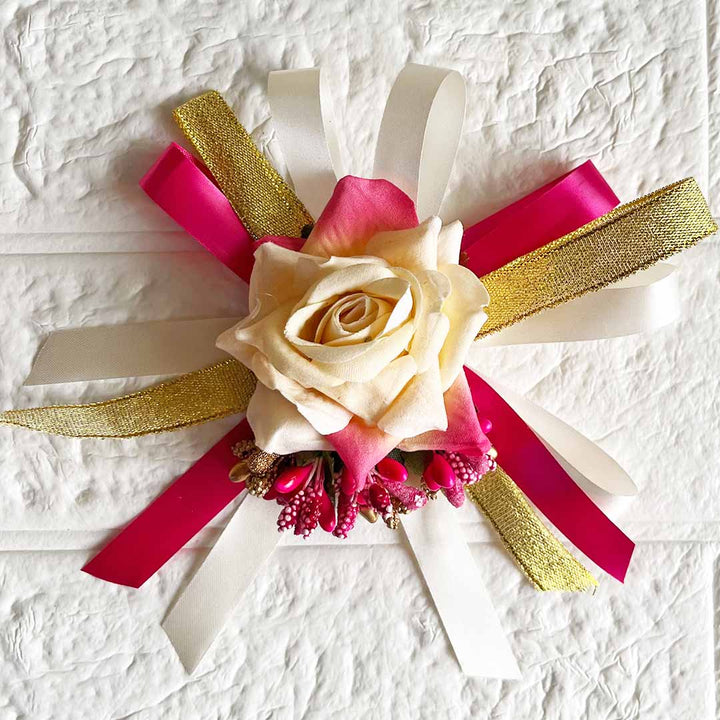 Rose Flower Bunch with Ribbon pack of 4 for Trousseau, Gift Packing & Festive Decor
