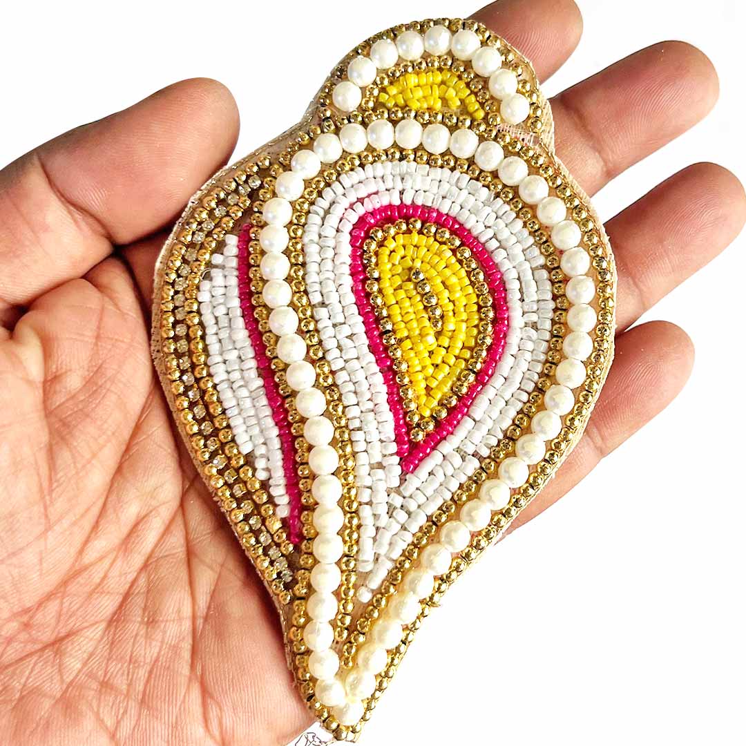 Beaded Shankha Applique Patch Pack of 4 for Home Decoration & Diwali Festive DIY Art & Craft Work
