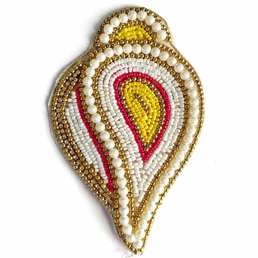 Beaded Shankha Applique Patch Pack of 4 for Home Decoration & Diwali Festive DIY Art & Craft Work