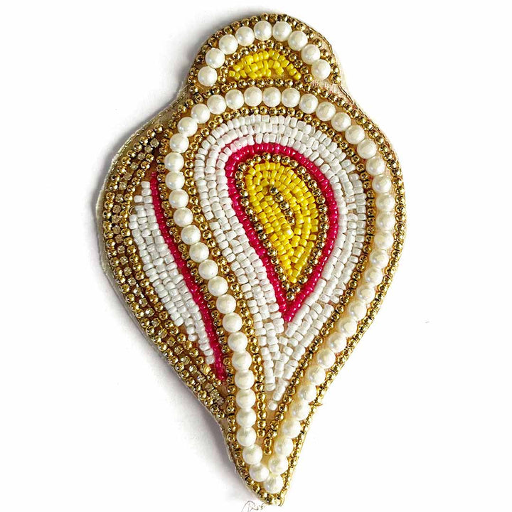 Beaded Shankha Applique Patch Pack of 4 for Home Decoration & Diwali Festive DIY Art & Craft Work