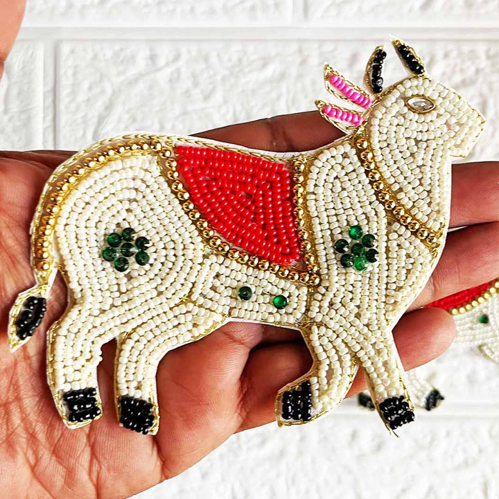 Embroidered Cow Beaded Patch Pair for toran tea light decoration & Festive DIY Craft