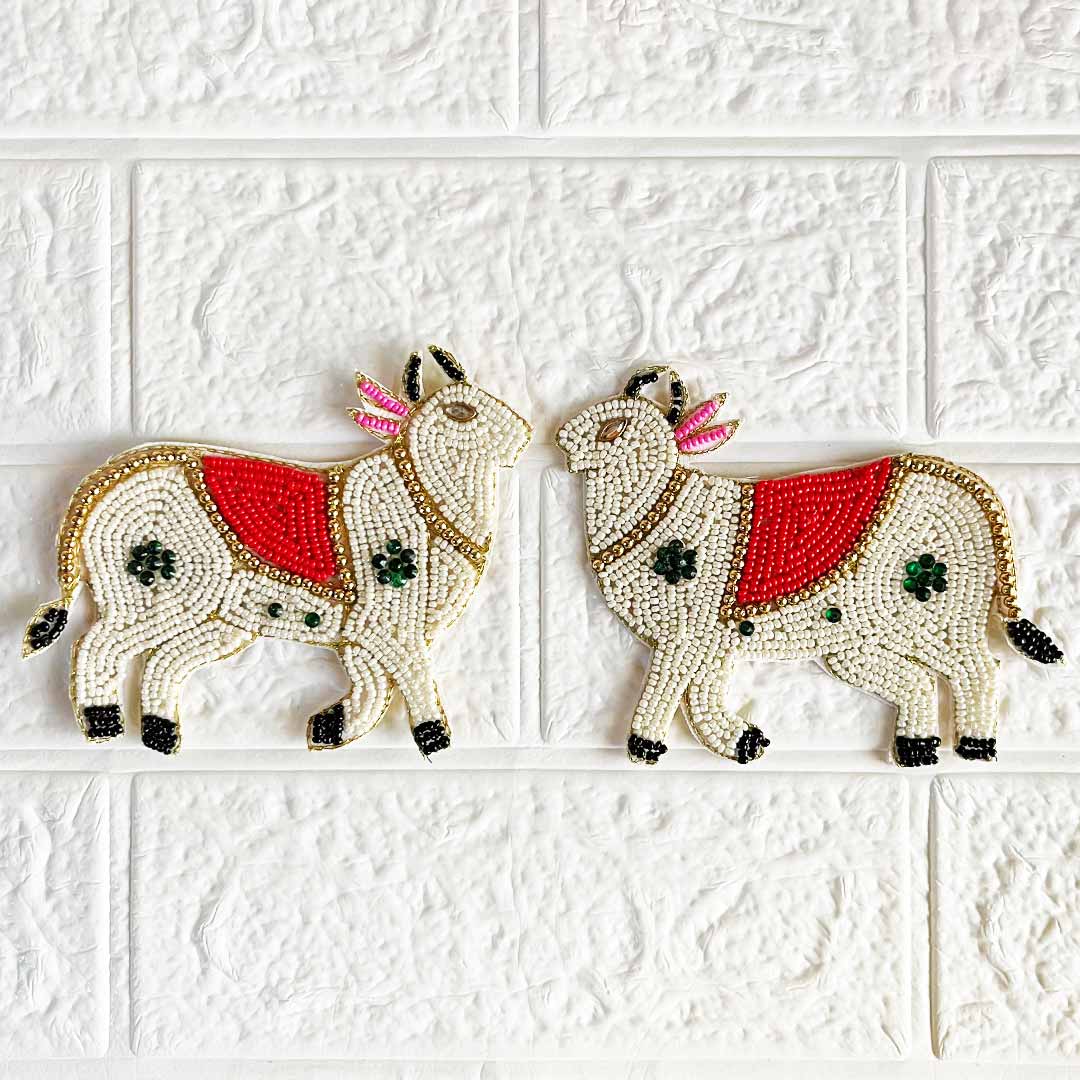 Embroidered Cow Beaded Patch Pair for toran tea light decoration & Festive DIY Craft