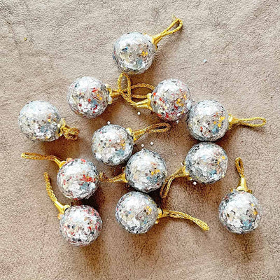 Silver Color Glittered Christmas Bauble Pack Of 6