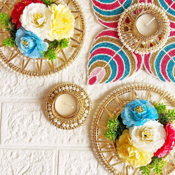 Decorative Rangoli Tea-light Holder Design 5 For Diwali, Home Decoration & Festive