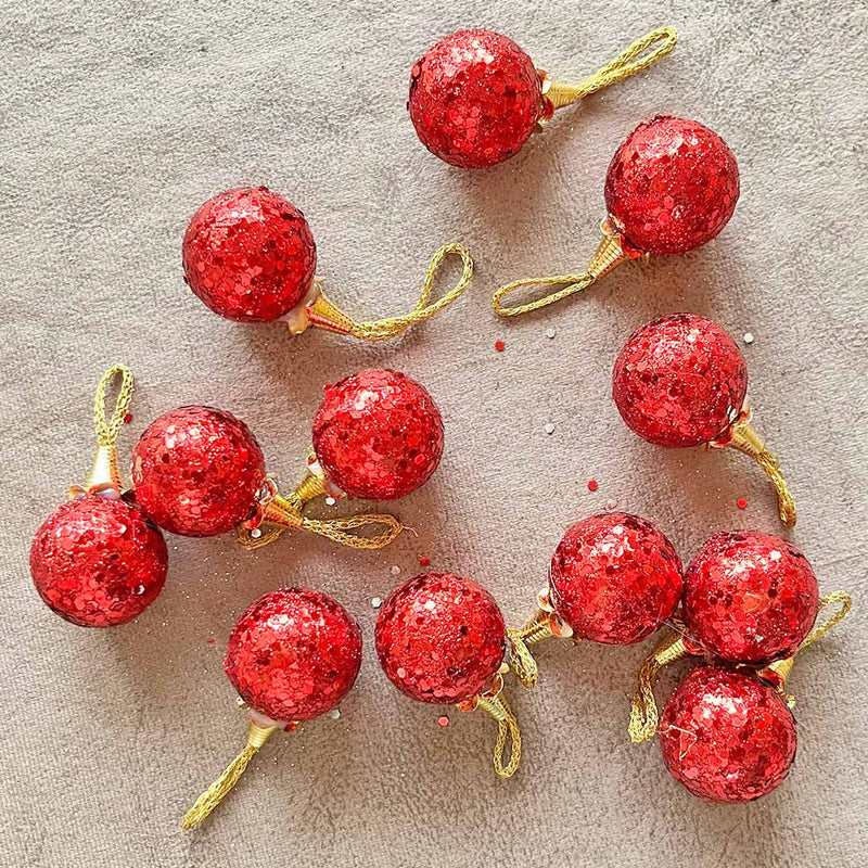 Red Color Glittered Christmas Bauble Pack Of 6