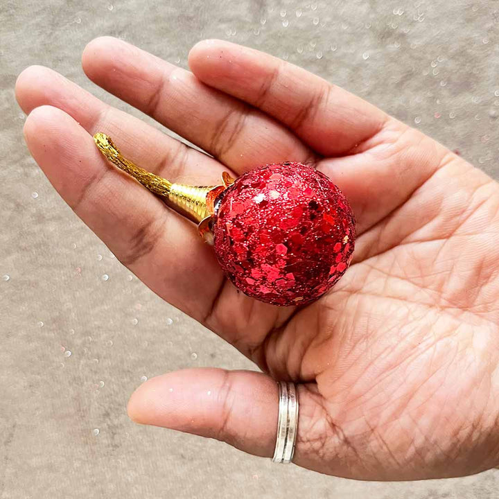 Red Color Glittered Christmas Bauble Pack Of 6