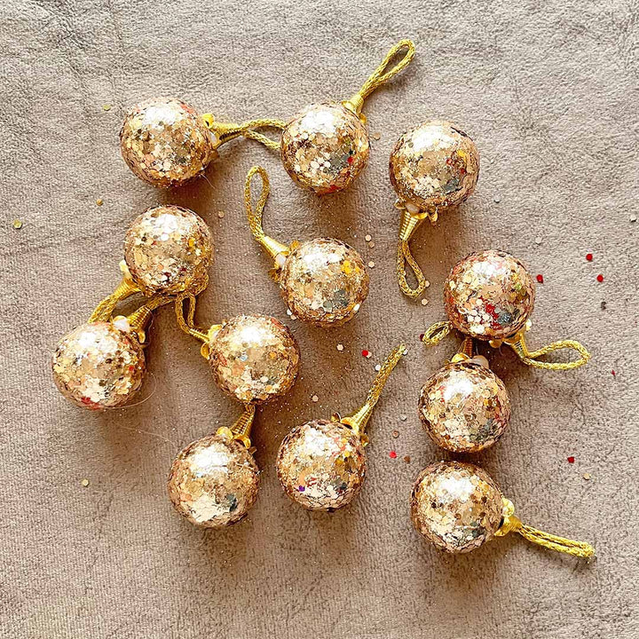Golden Color Glittered Christmas Bauble Pack Of 6