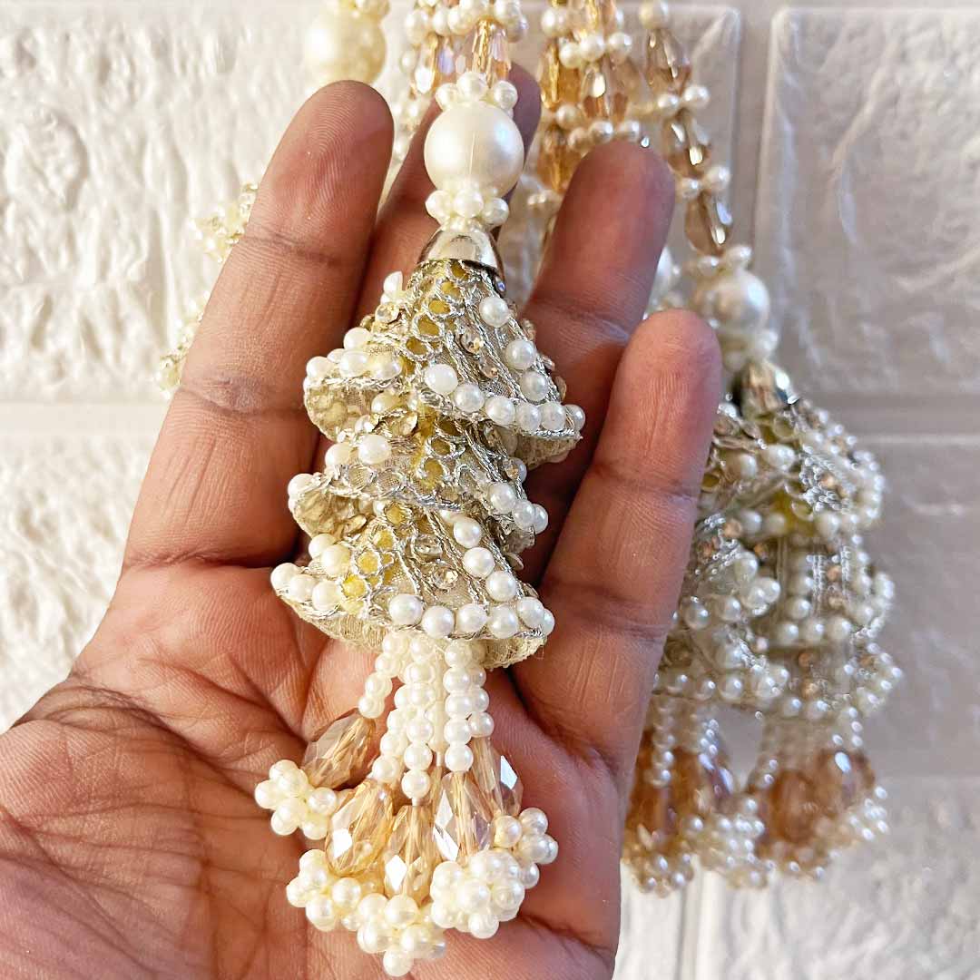 3cone Beaded Latkan Tassel Pack of 2 for Saree Pallu, Blouse, Suits, Dupatta, Lehenga
