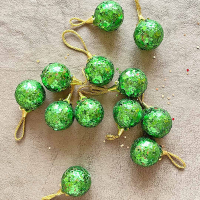 Green Color Glittered Christmas Bauble Pack Of 6