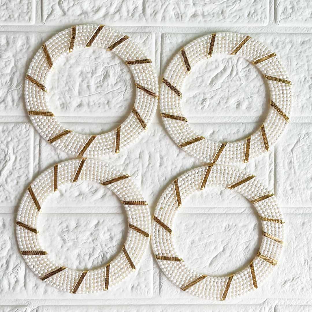 White Beaded Ring Set of 10 | Perfect for Wedding & Festive Decoration, DIY Art & Crafts