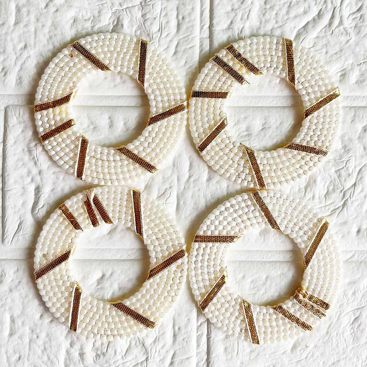 White Beaded Ring Set of 10 | Perfect for Wedding & Festive Decoration, DIY Art & Crafts
