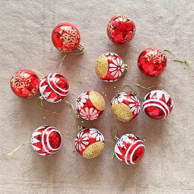 Red Color 3 Different Designs Christmas Bauble Pack Of 12