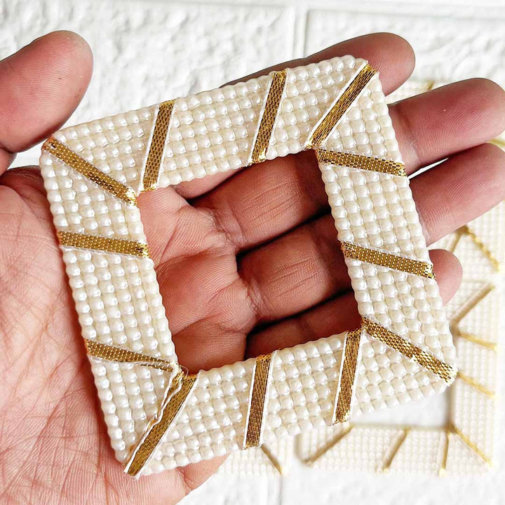 White Beaded Square Set of 10 | Perfect for Wedding & Festive Decoration, DIY Art & Crafts