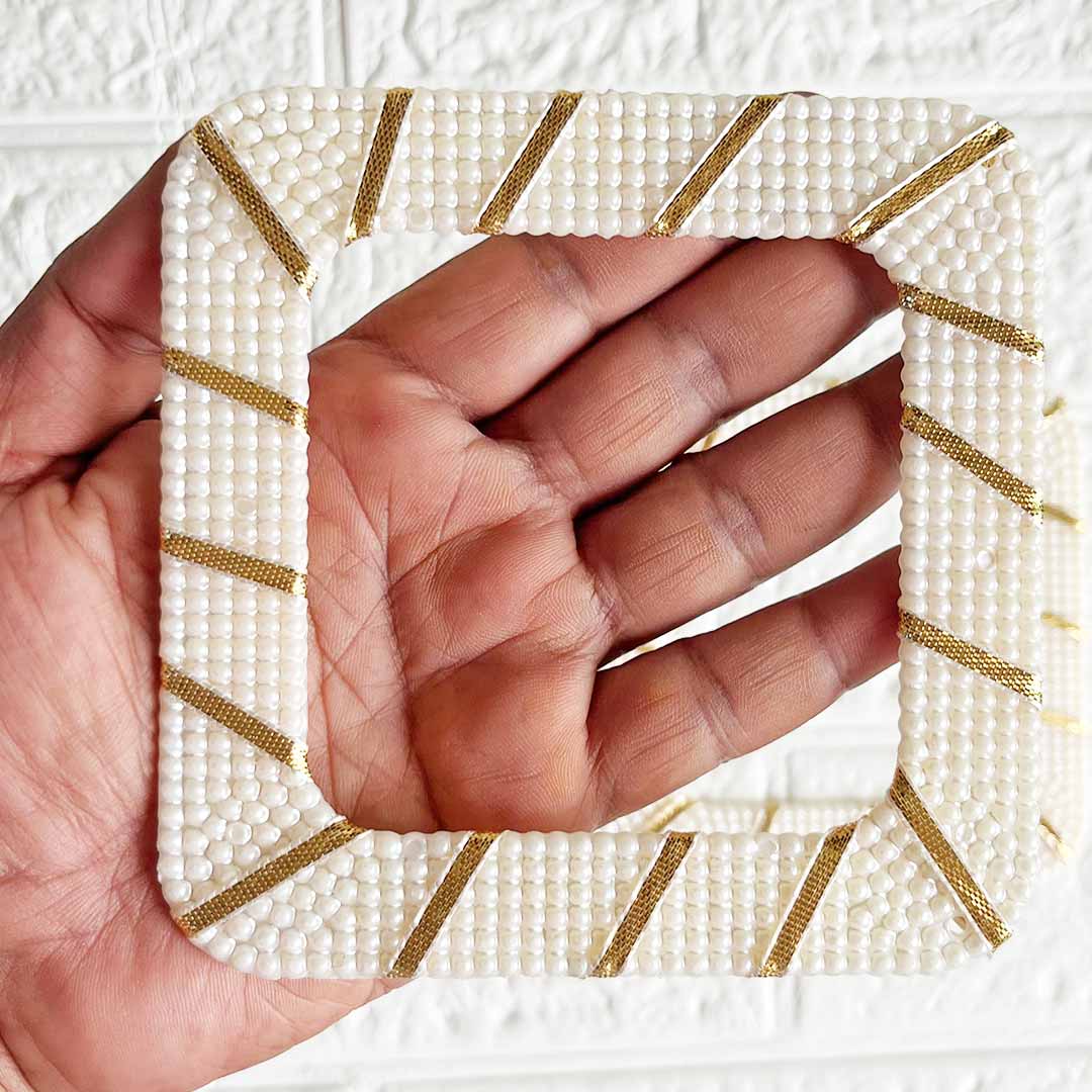 White Beaded Square Set of 10 | Perfect for Wedding & Festive Decoration, DIY Art & Crafts