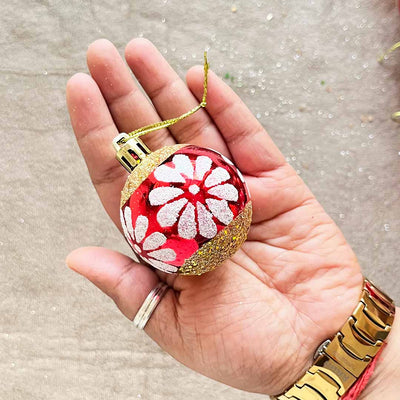Red Color 3 Different Designs Christmas Bauble Pack Of 12
