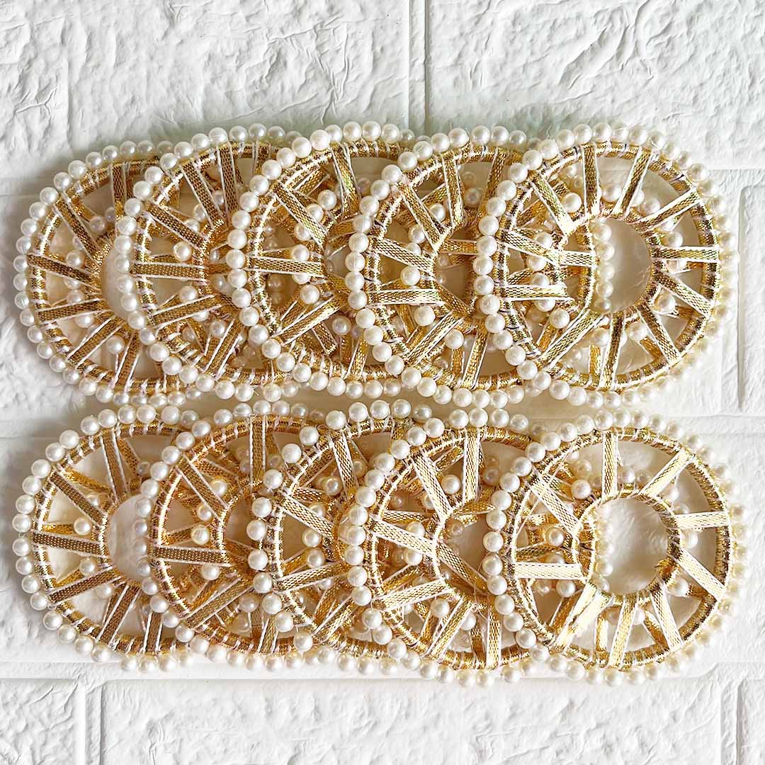 3 Inch White Beaded Gota Ring Set of 10 | for Wedding & Festive Decoration, DIY Art & Crafts
