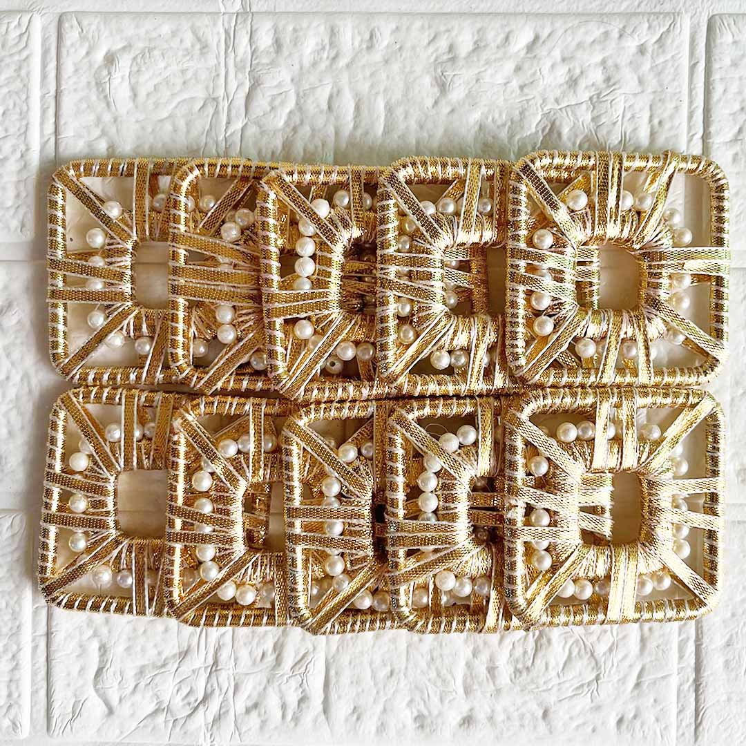 3 Inch White Beaded Gota Square Set of 10 | for Wedding & Festive Decoration, DIY Art & Craft