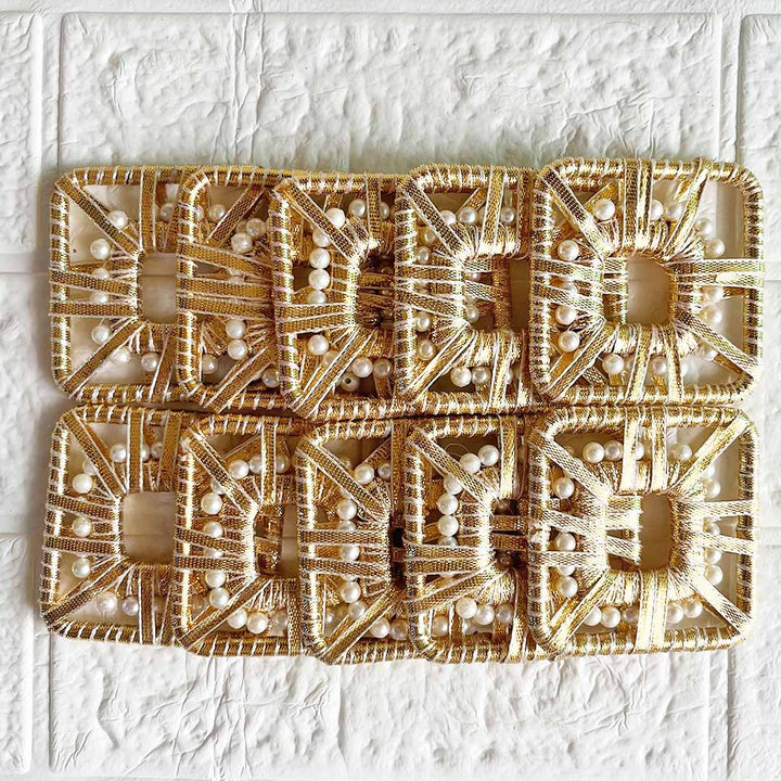 3 Inch White Beaded Gota Square Set of 10 | for Wedding & Festive Decoration, DIY Art & Craft