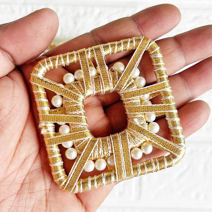 3 Inch White Beaded Gota Square Set of 10 | for Wedding & Festive Decoration, DIY Art & Craft