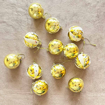 Golden Color 3 Different Designs Christmas Bauble Pack Of 12