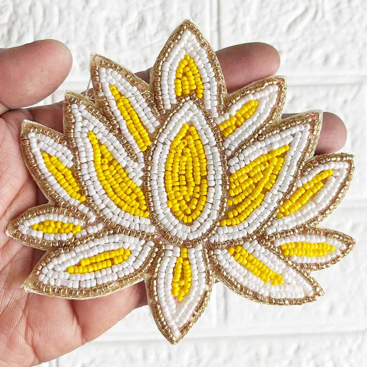 Embroidered Yellow & White Beads lotus Patch pack of 4 for toran tea light decoration & Festive DIY Craft