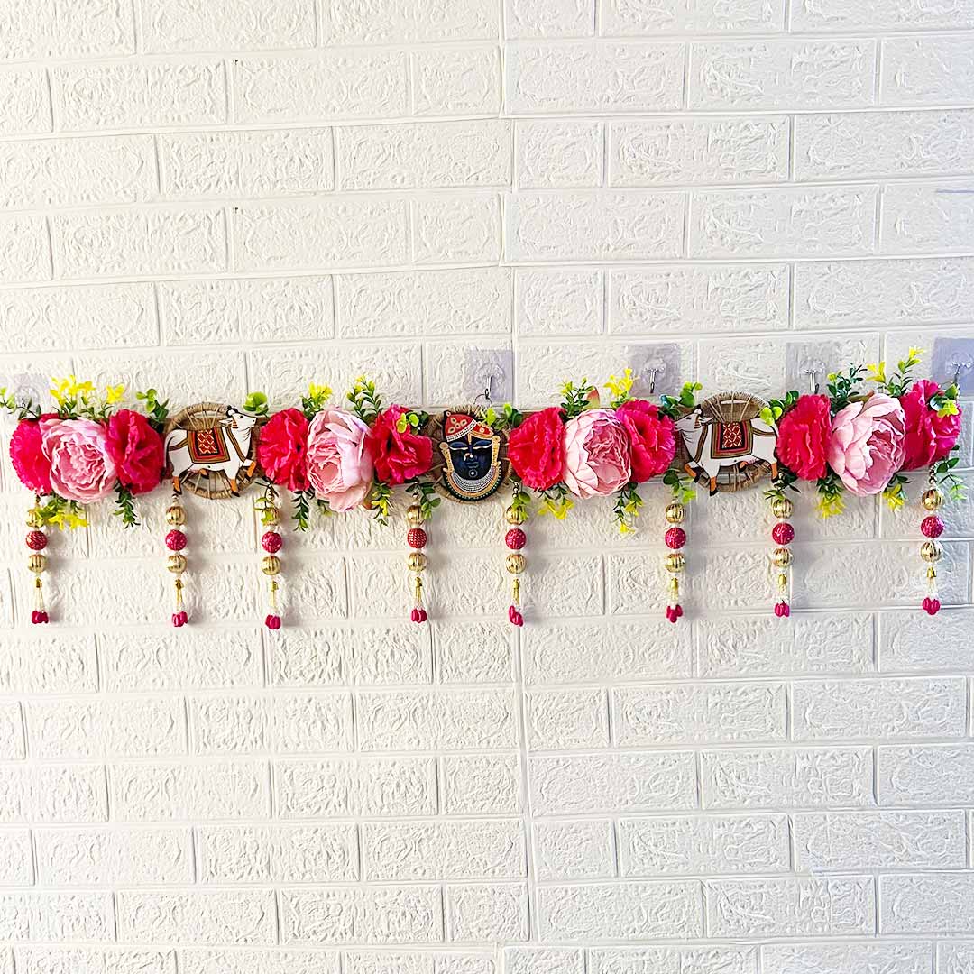 Floral Shreenath ji Toran for Home & Office Entrance | Mandir Decoration | Decorative Door Hanging Bandanwar