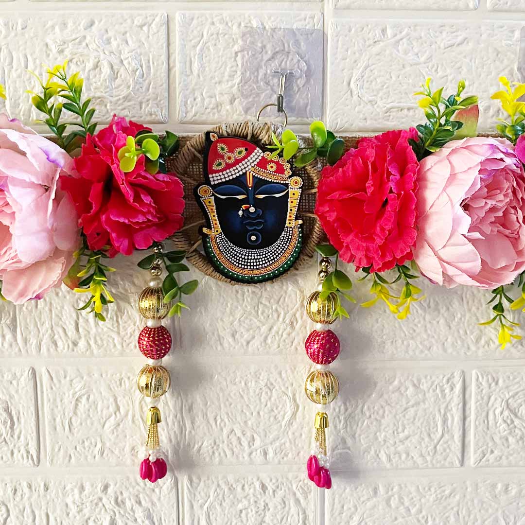 Floral Shreenath ji Toran for Home & Office Entrance | Mandir Decoration | Decorative Door Hanging Bandanwar
