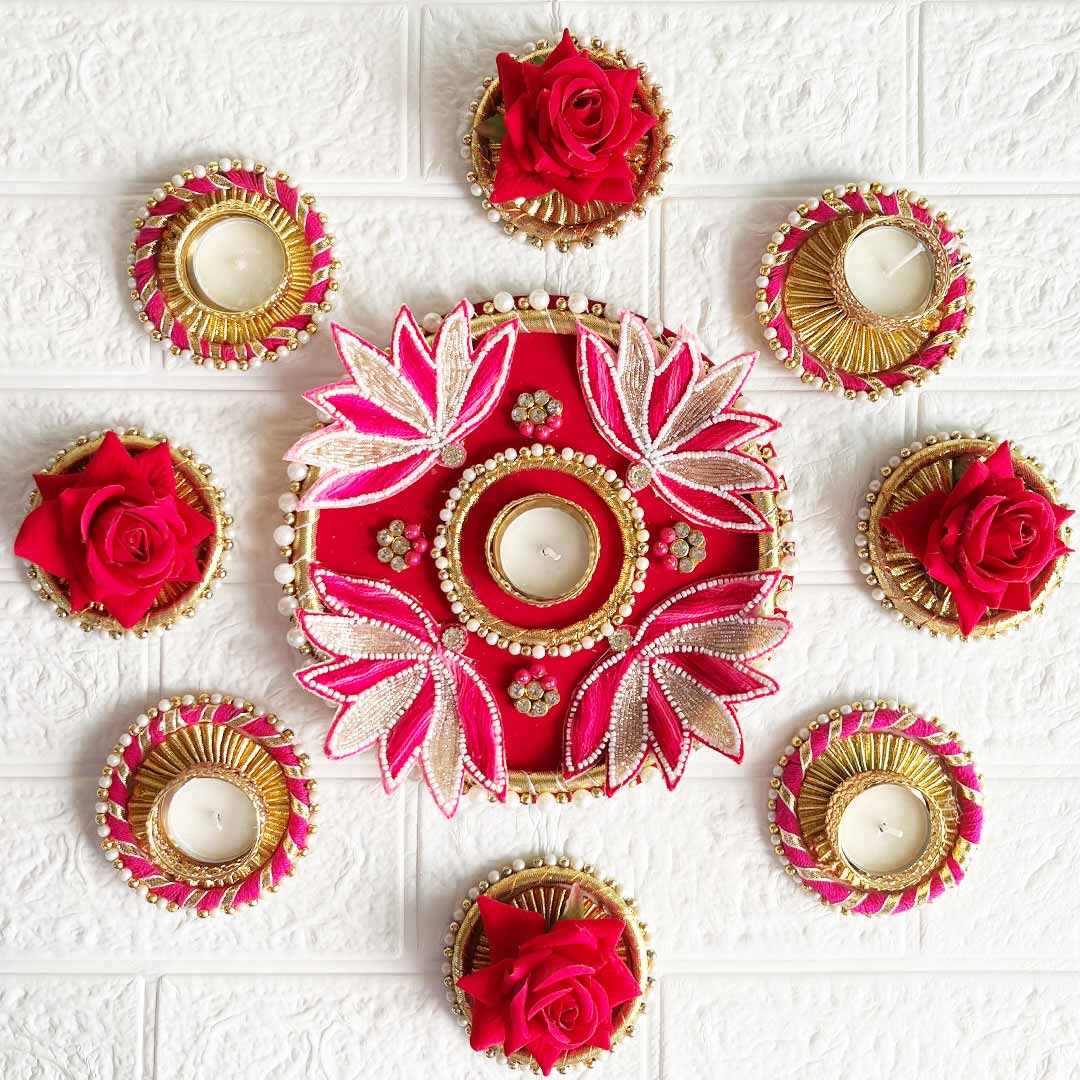 Decorative Patch Rangoli Tea-light Holder Pair – Design 3 For Diwali, Home Decoration & Festive