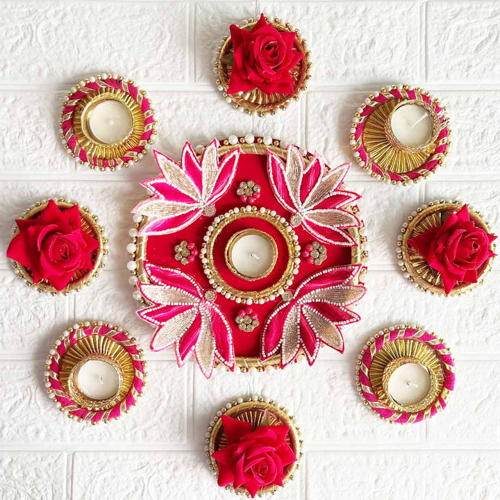 Decorative Patch Rangoli Tea-light Holder Pair – Design 3 For Diwali, Home Decoration & Festive