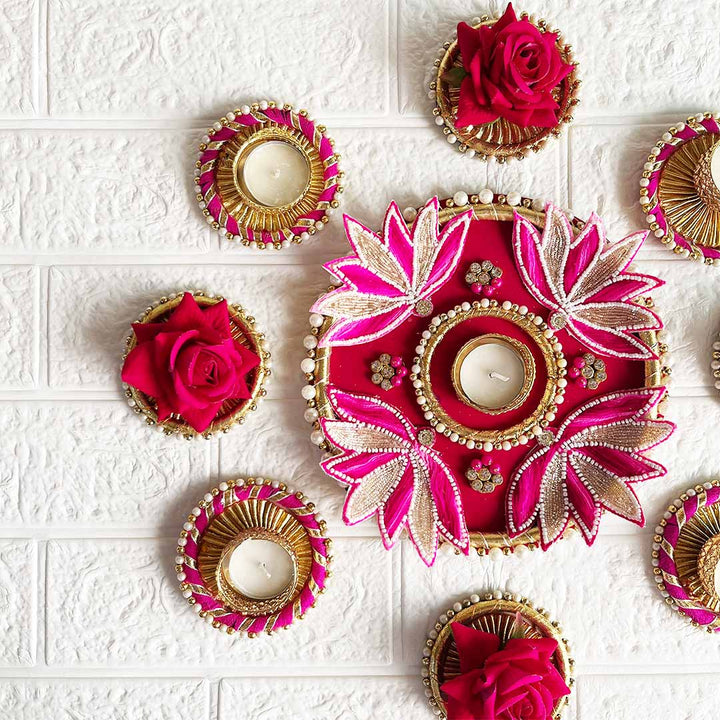 Decorative Patch Rangoli Tea-light Holder Pair – Design 3 For Diwali, Home Decoration & Festive