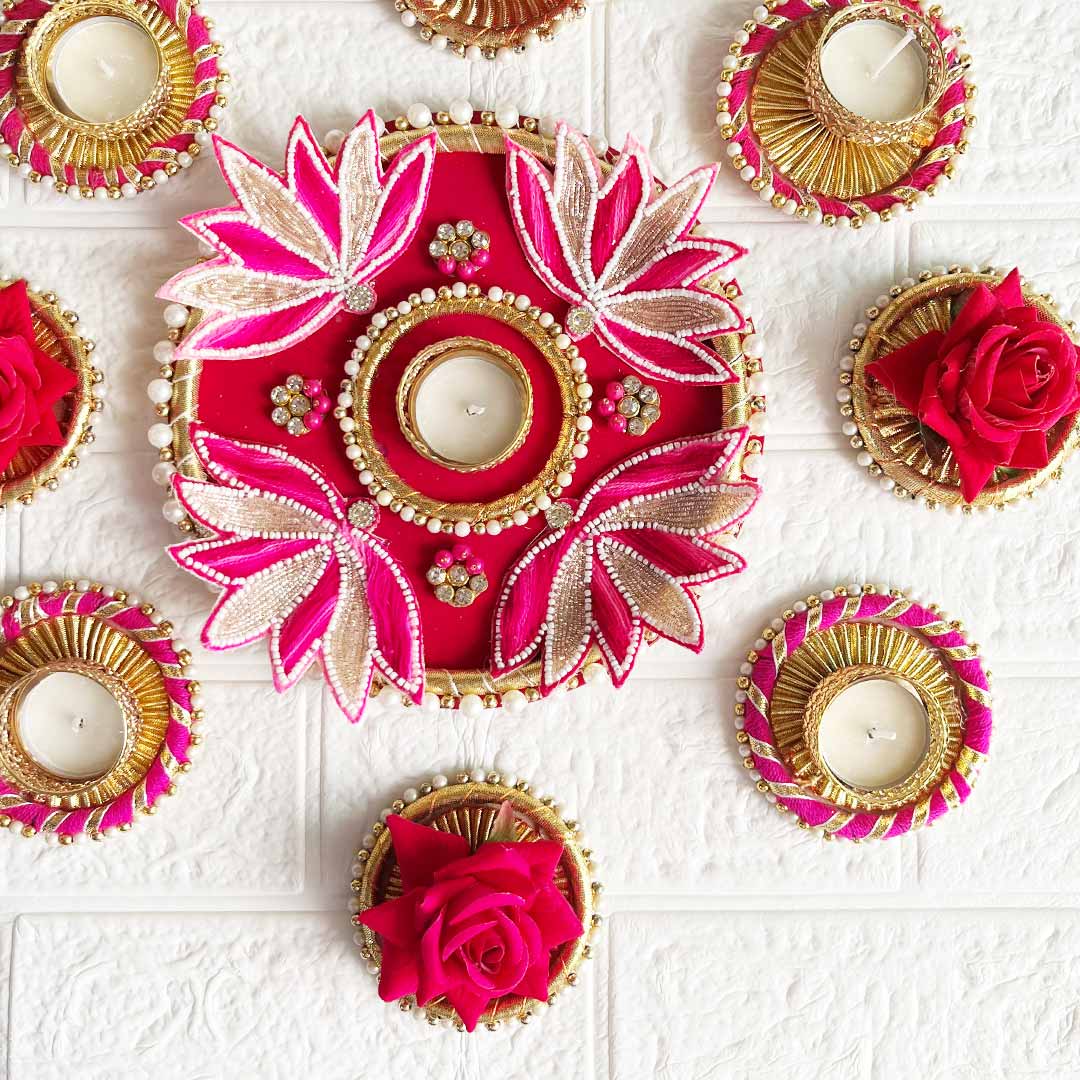 Decorative Patch Rangoli Tea-light Holder Pair – Design 3 For Diwali, Home Decoration & Festive