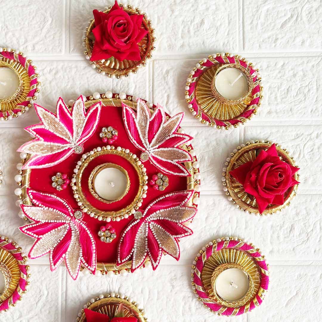 Decorative Patch Rangoli Tea-light Holder Pair – Design 3 For Diwali, Home Decoration & Festive