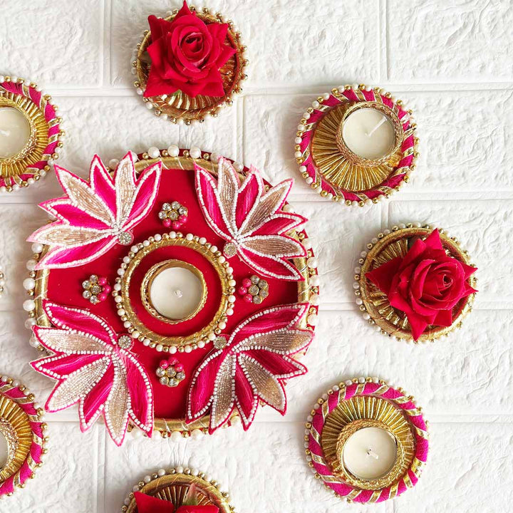 Decorative Patch Rangoli Tea-light Holder Pair – Design 3 For Diwali, Home Decoration & Festive