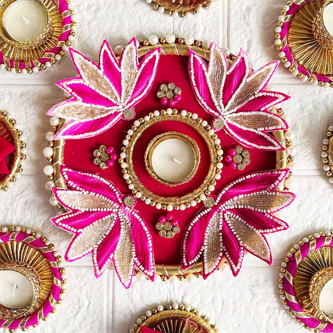 Decorative Patch Rangoli Tea-light Holder Pair – Design 3 For Diwali, Home Decoration & Festive