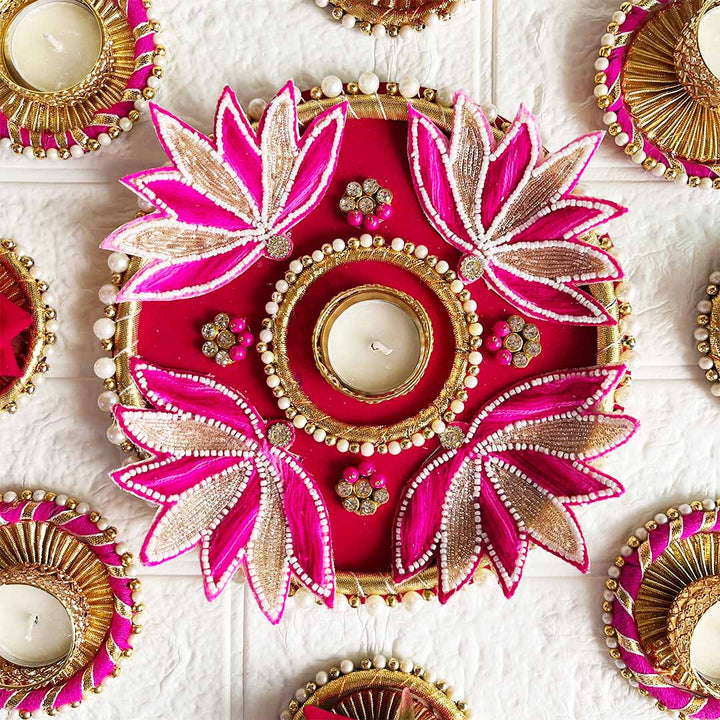 Decorative Patch Rangoli Tea-light Holder Pair – Design 3 For Diwali, Home Decoration & Festive