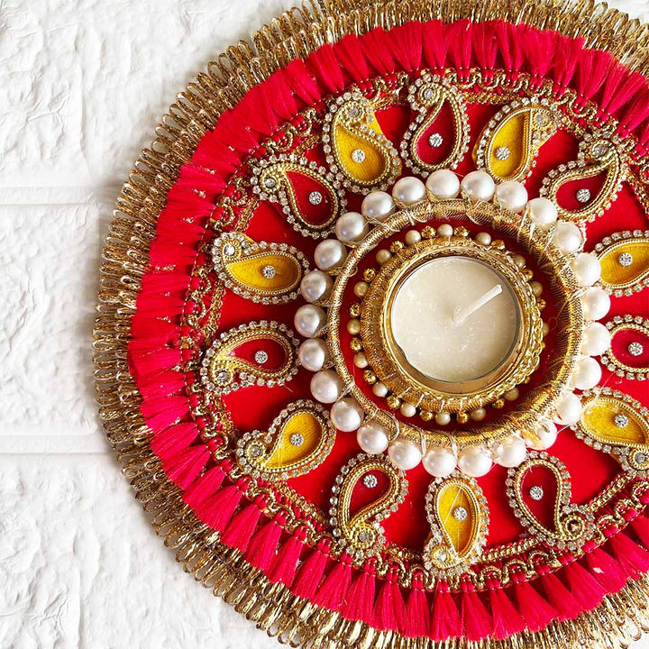 Decorative Rangoli Tea-light Holder Pair – Design 4 For Diwali, Home Decoration & Festive