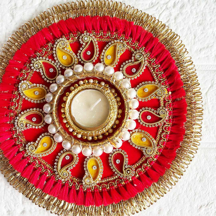 Decorative Rangoli Tea-light Holder Pair – Design 4 For Diwali, Home Decoration & Festive