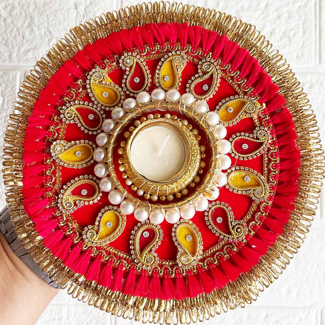 Decorative Rangoli Tea-light Holder Pair – Design 4 For Diwali, Home Decoration & Festive