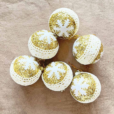 Golden & White Color Christmas Bauble Pack Of 6
