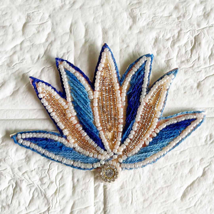 Blue Color Woolen Nakshi Lotus embroidery Patch Pack of 4 for Diwali Festive DIY Art & Craft Work